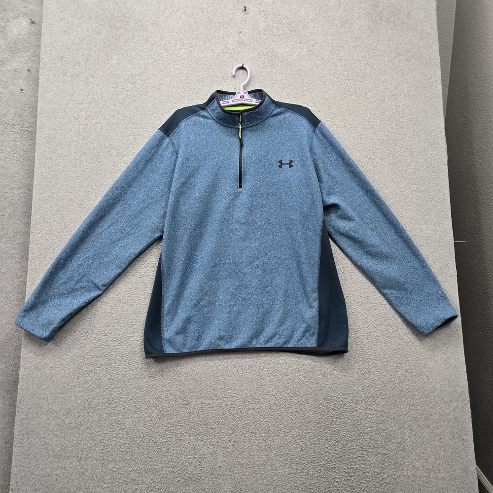 Under Armour Men Sweatshirt XL Blue Fleece Logo Quarter Zip Coldgear Activewear